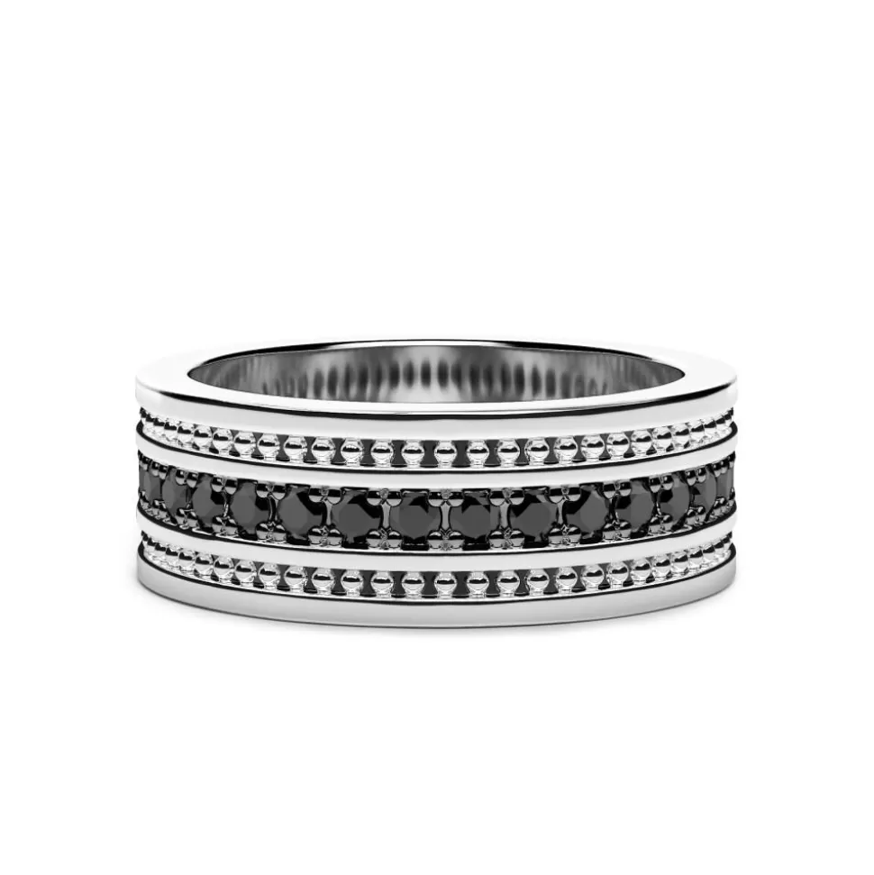 Zancan Silver Band Ring With Black Stones.^Zancan Gioielli Store