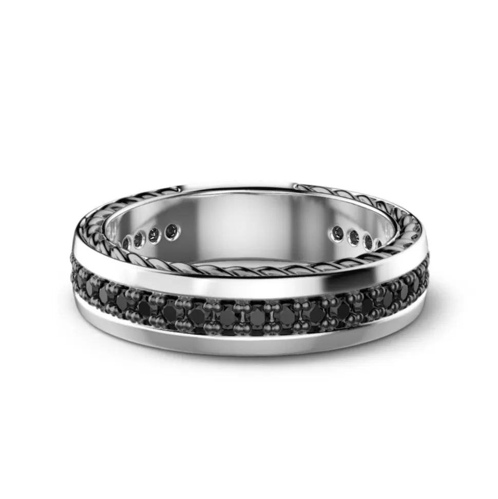 Zancan Silver Band Ring With Black Stones.^Zancan Gioielli New