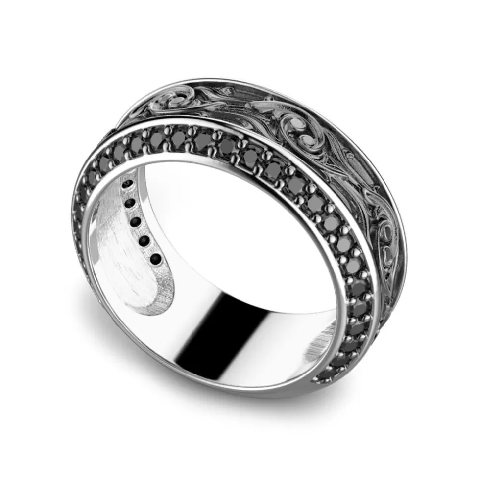 Zancan Silver Band Ring With Black Stones.^Zancan Gioielli Online