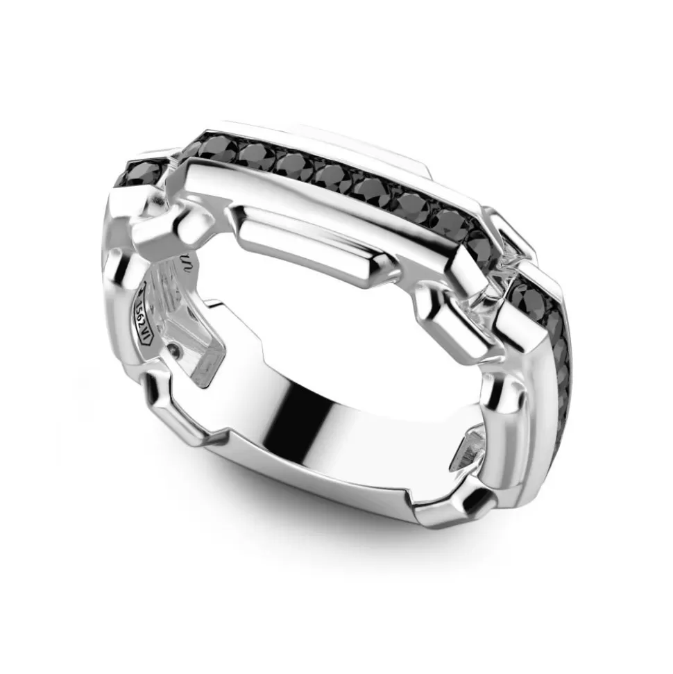 Zancan Silver Band Ring With Black Stones.^Zancan Gioielli Online