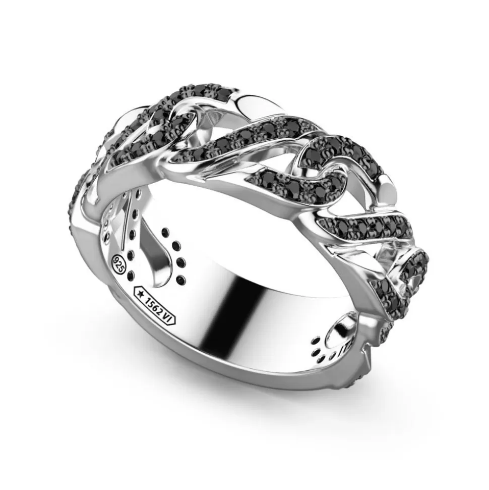 Zancan Silver Band Ring With Black Stones.^Zancan Gioielli Fashion