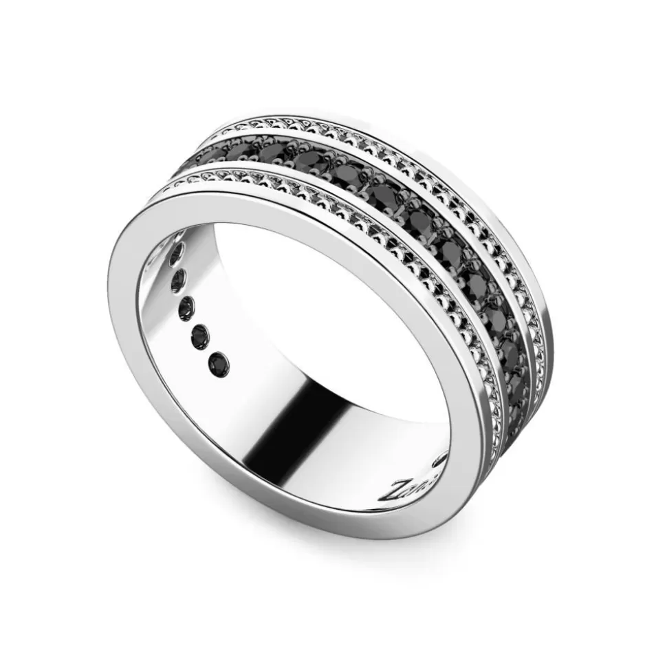 Zancan Silver Band Ring With Black Stones.^Zancan Gioielli Store