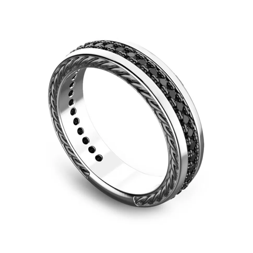 Zancan Silver Band Ring With Black Stones.^Zancan Gioielli New