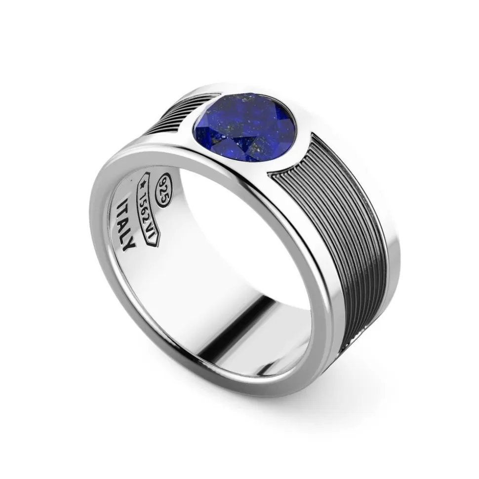 Zancan Silver Band Ring With Central Lapis Lazuli Stone.^Zancan Gioielli Cheap