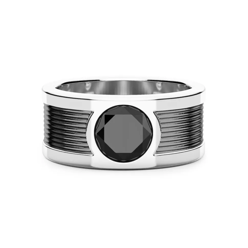 Zancan Silver Band Ring With Central Onyx Stone.^Zancan Gioielli Online