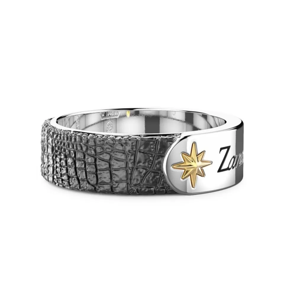 Zancan Silver Band Ring With Leather Effect.^Zancan Gioielli Flash Sale