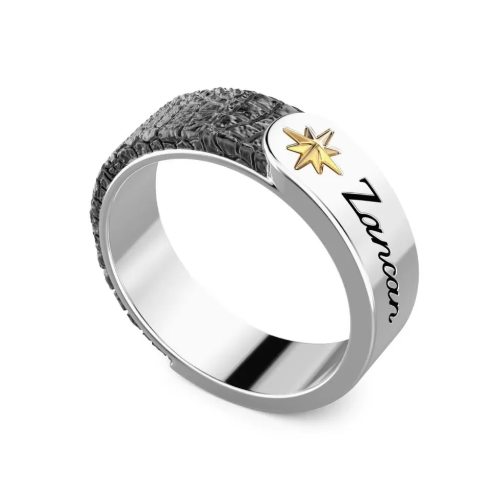 Zancan Silver Band Ring With Leather Effect.^Zancan Gioielli Flash Sale