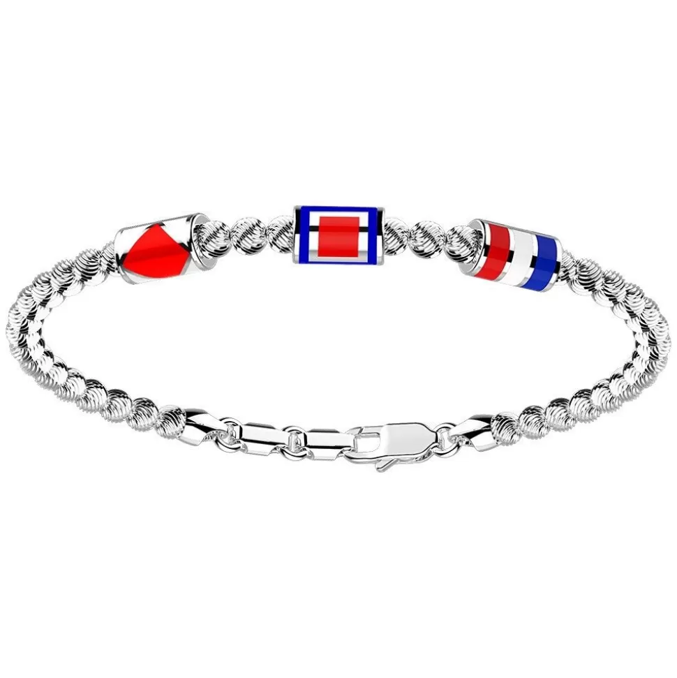 Zancan Silver Beads Bracelet With Three Nautical Flags.^Zancan Gioielli Store