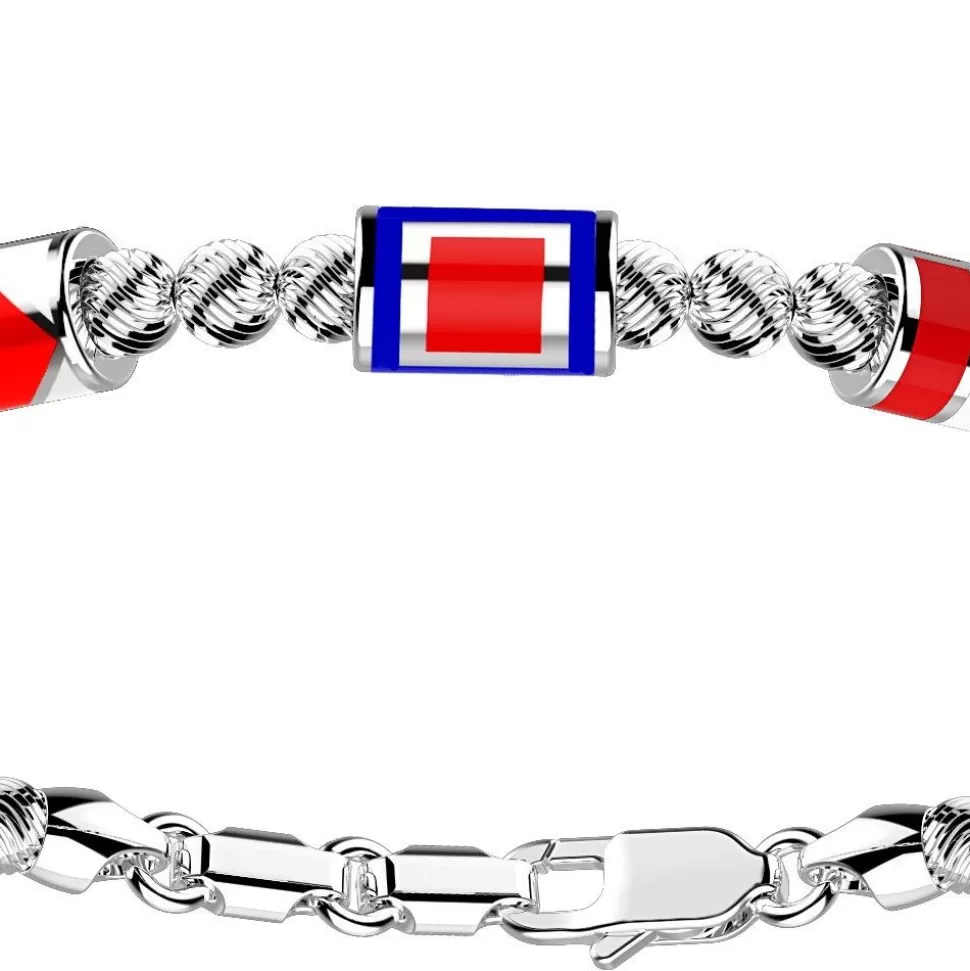 Zancan Silver Beads Bracelet With Three Nautical Flags.^Zancan Gioielli Store