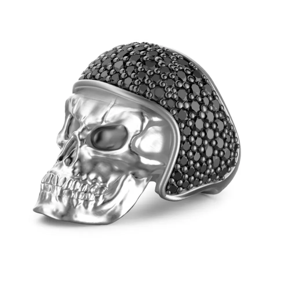 Zancan Silver Biker Skull Ring With Black Stones.^Zancan Gioielli Store