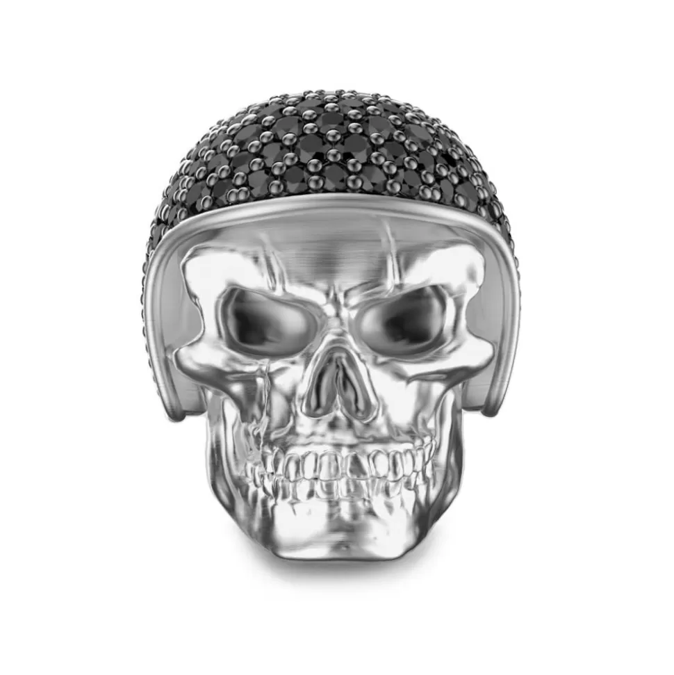 Zancan Silver Biker Skull Ring With Black Stones.^Zancan Gioielli Store