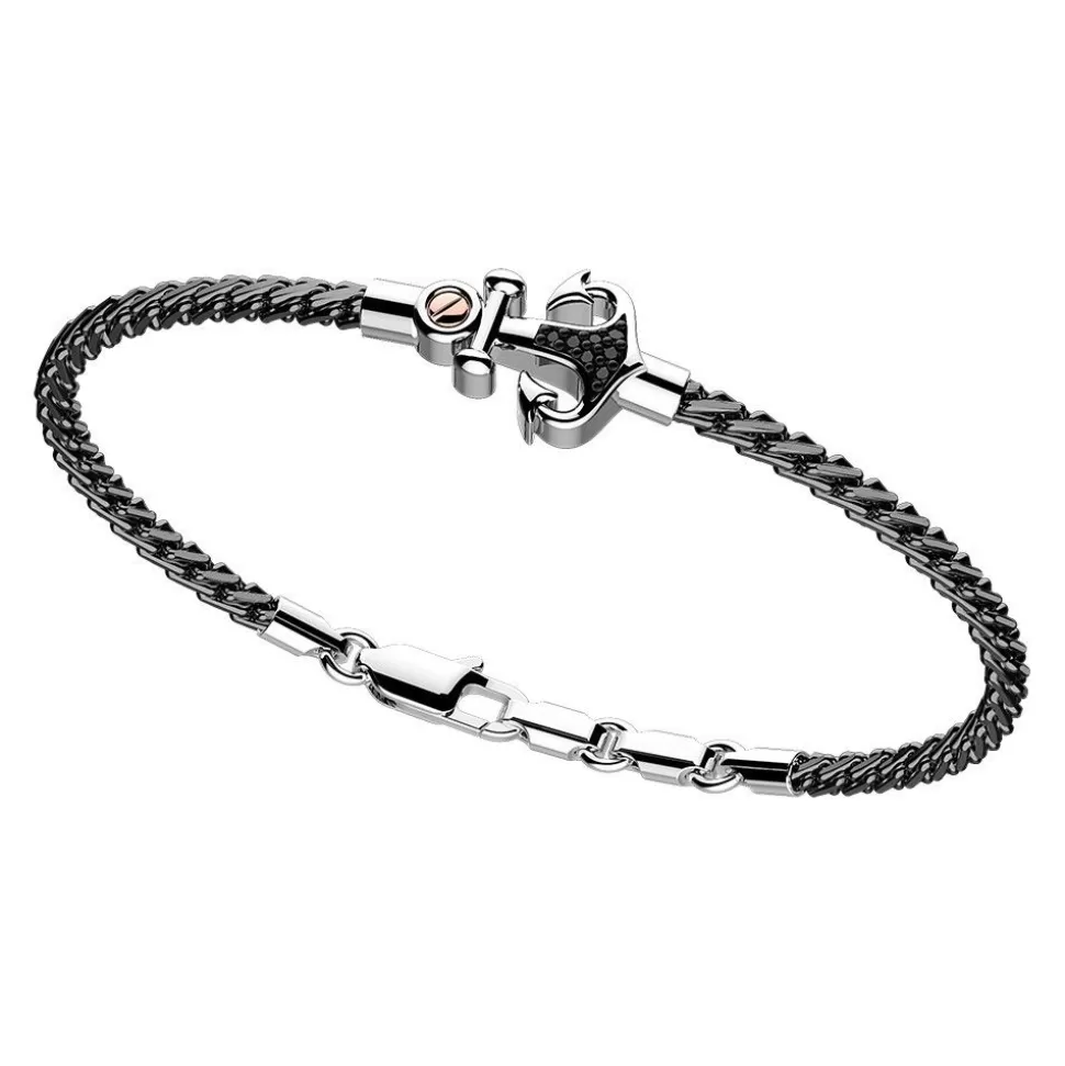 Zancan Silver Bracelet With Anchor And Black Stones.^Zancan Gioielli Cheap