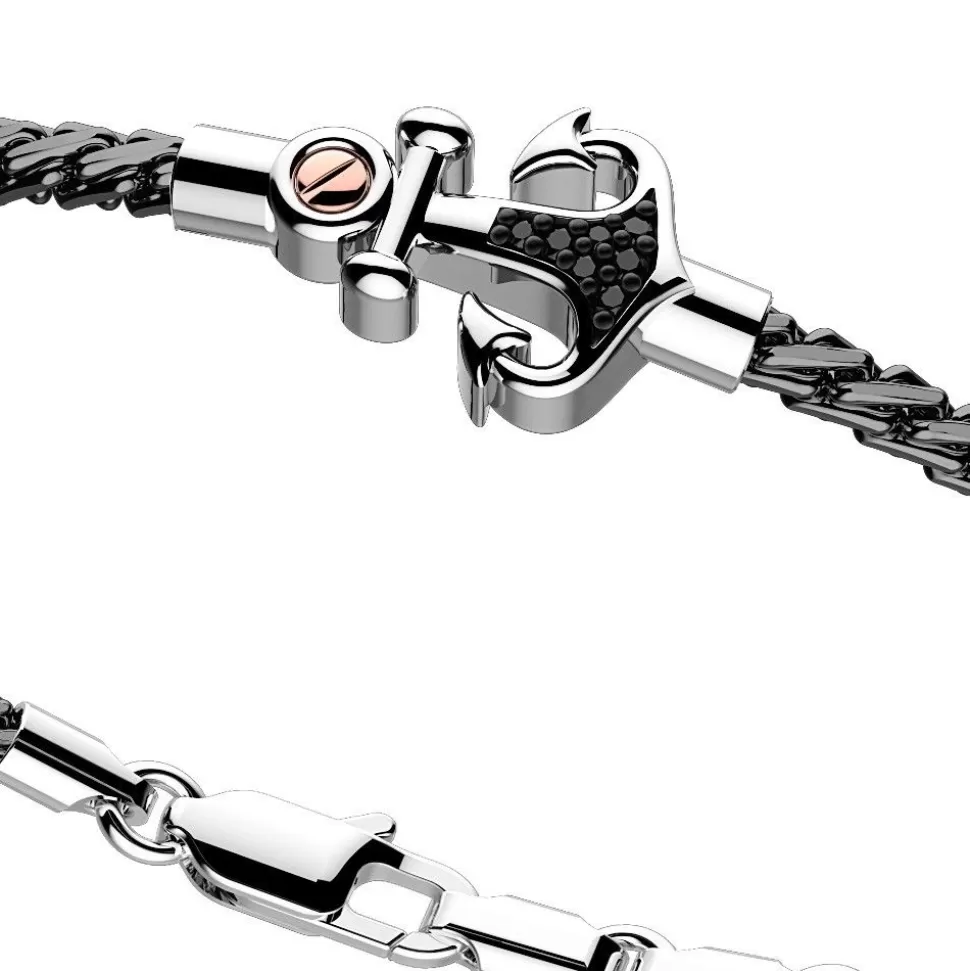 Zancan Silver Bracelet With Anchor And Black Stones.^Zancan Gioielli Cheap