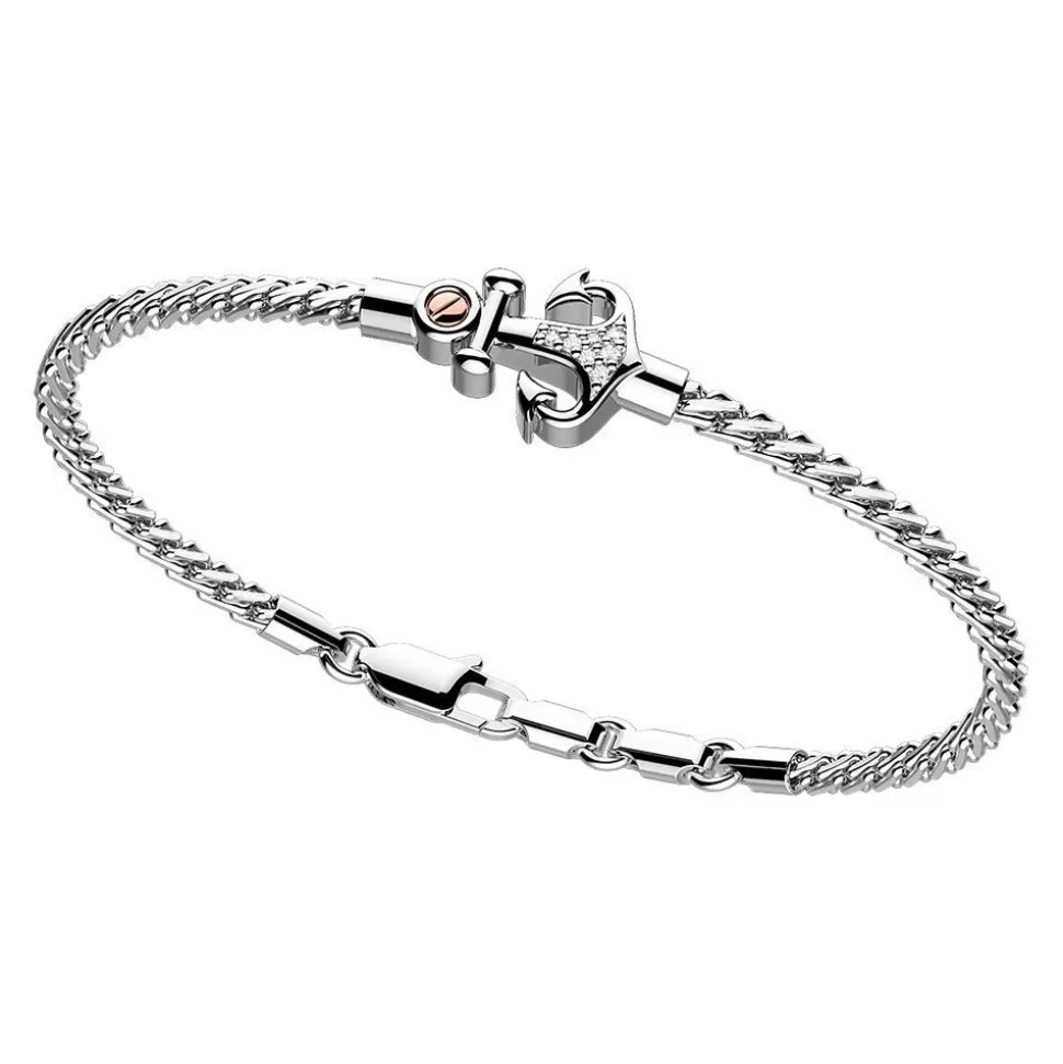 Zancan Silver Bracelet With Anchor And White Stones.^Zancan Gioielli Outlet