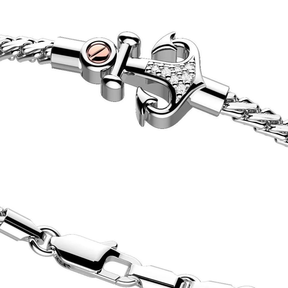 Zancan Silver Bracelet With Anchor And White Stones.^Zancan Gioielli Outlet