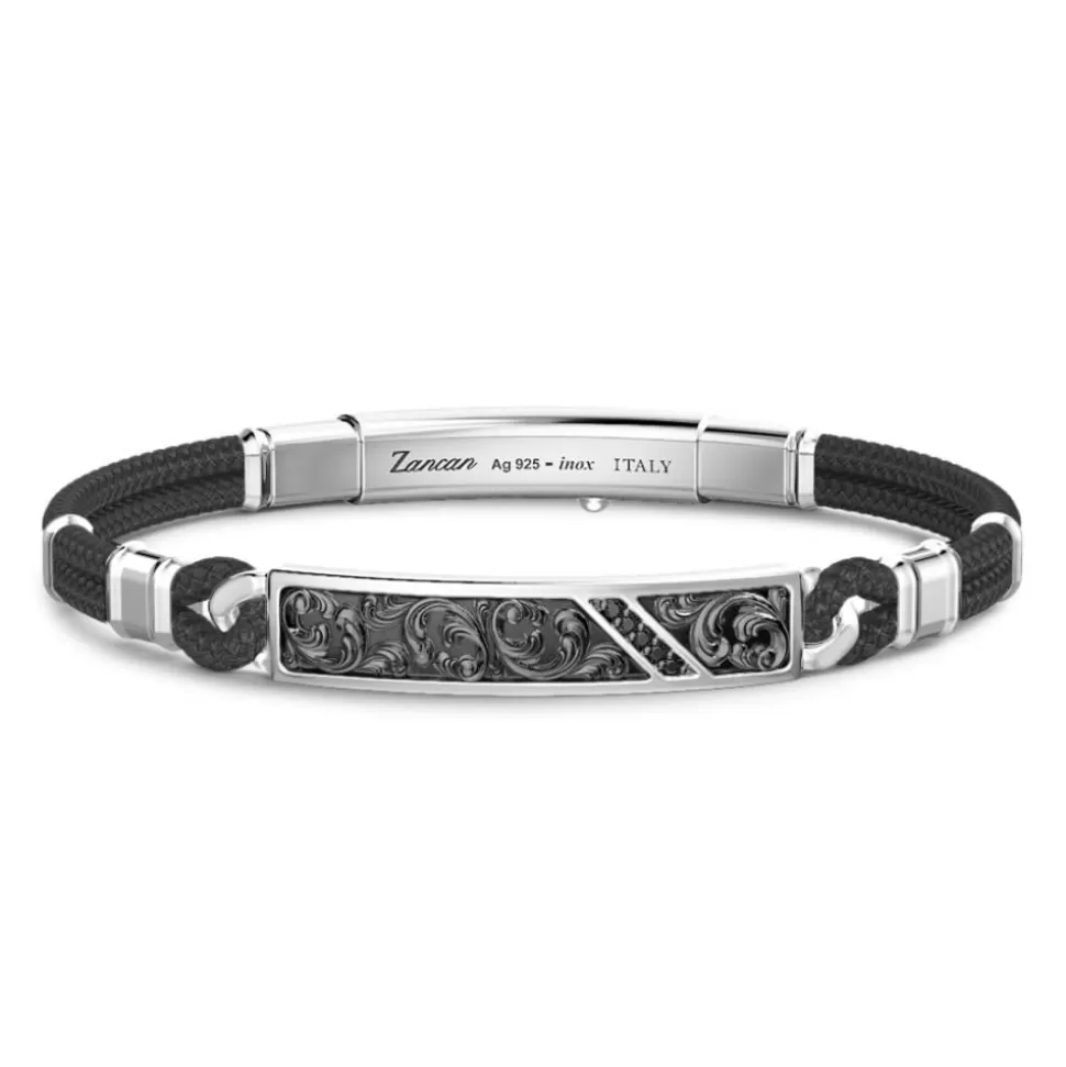 Zancan Silver Bracelet With Kevlar And Black Stones.^Zancan Gioielli Flash Sale