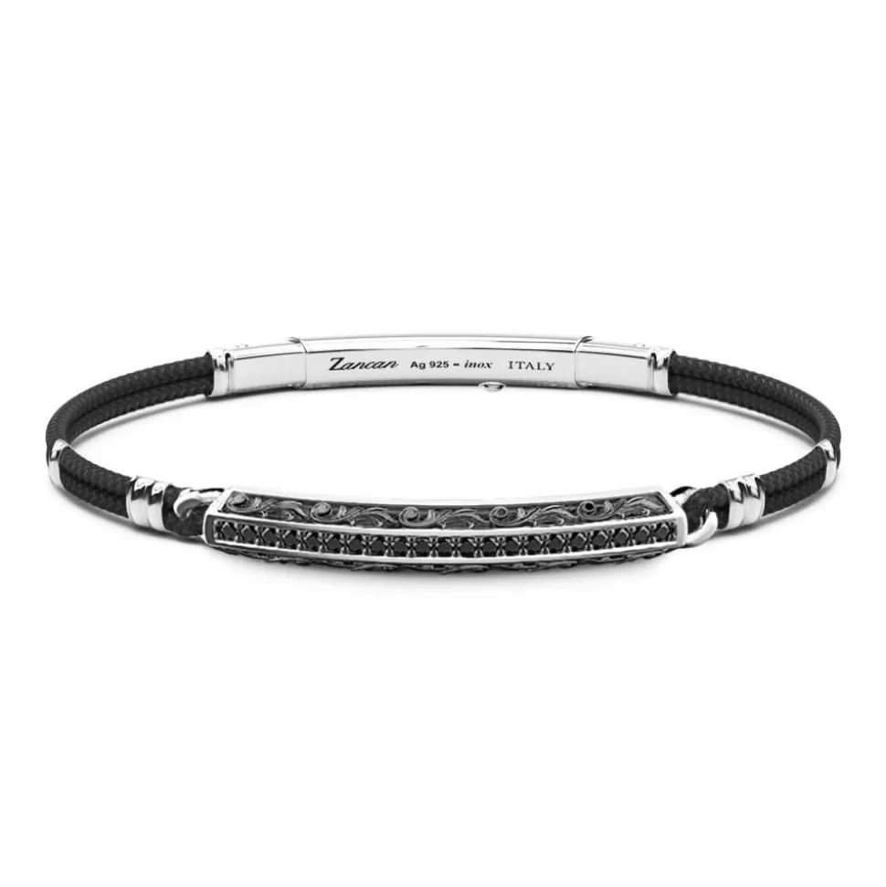 Zancan Silver Bracelet With Kevlar Cord And Black Stones.^Zancan Gioielli Fashion