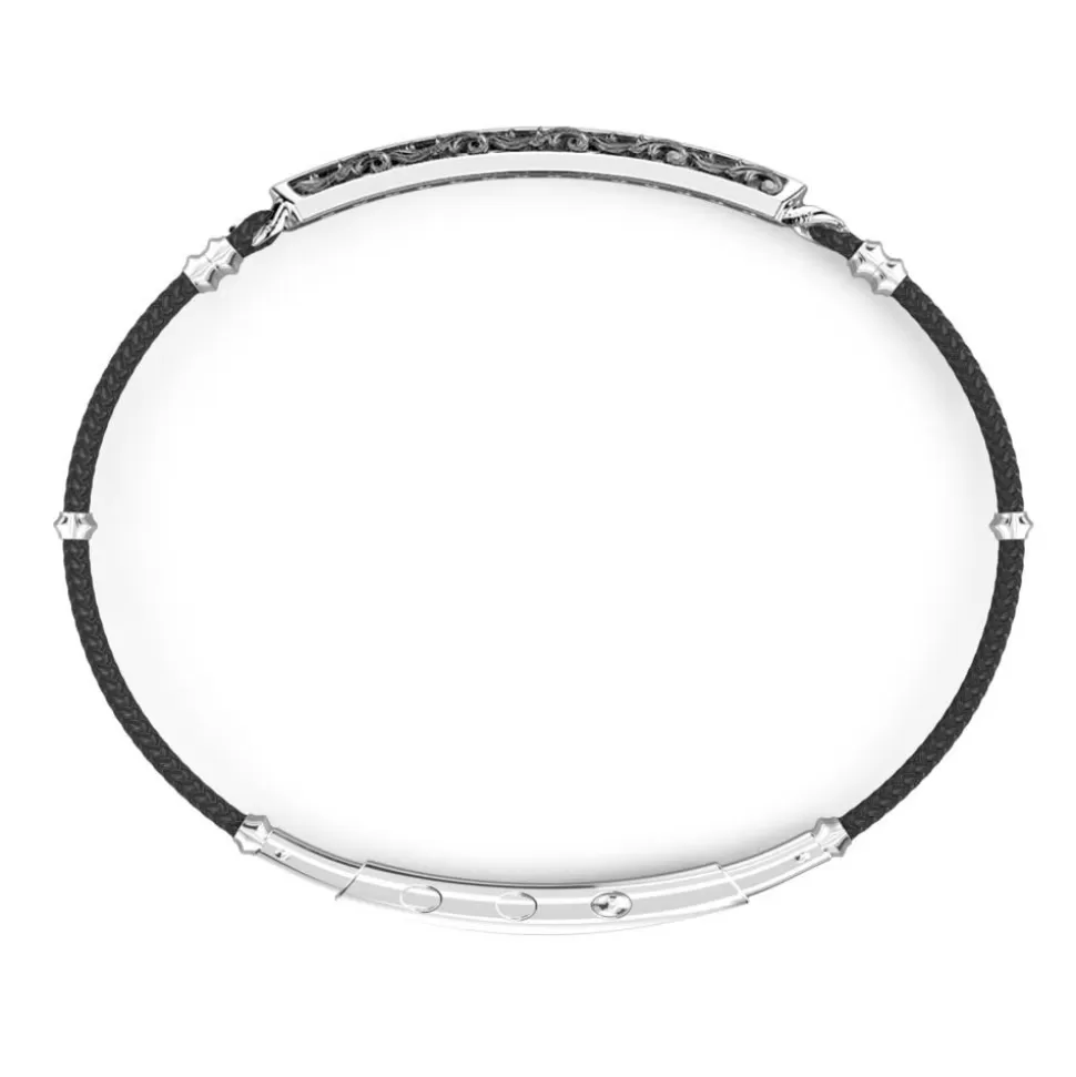 Zancan Silver Bracelet With Kevlar Cord And Black Stones.^Zancan Gioielli Fashion