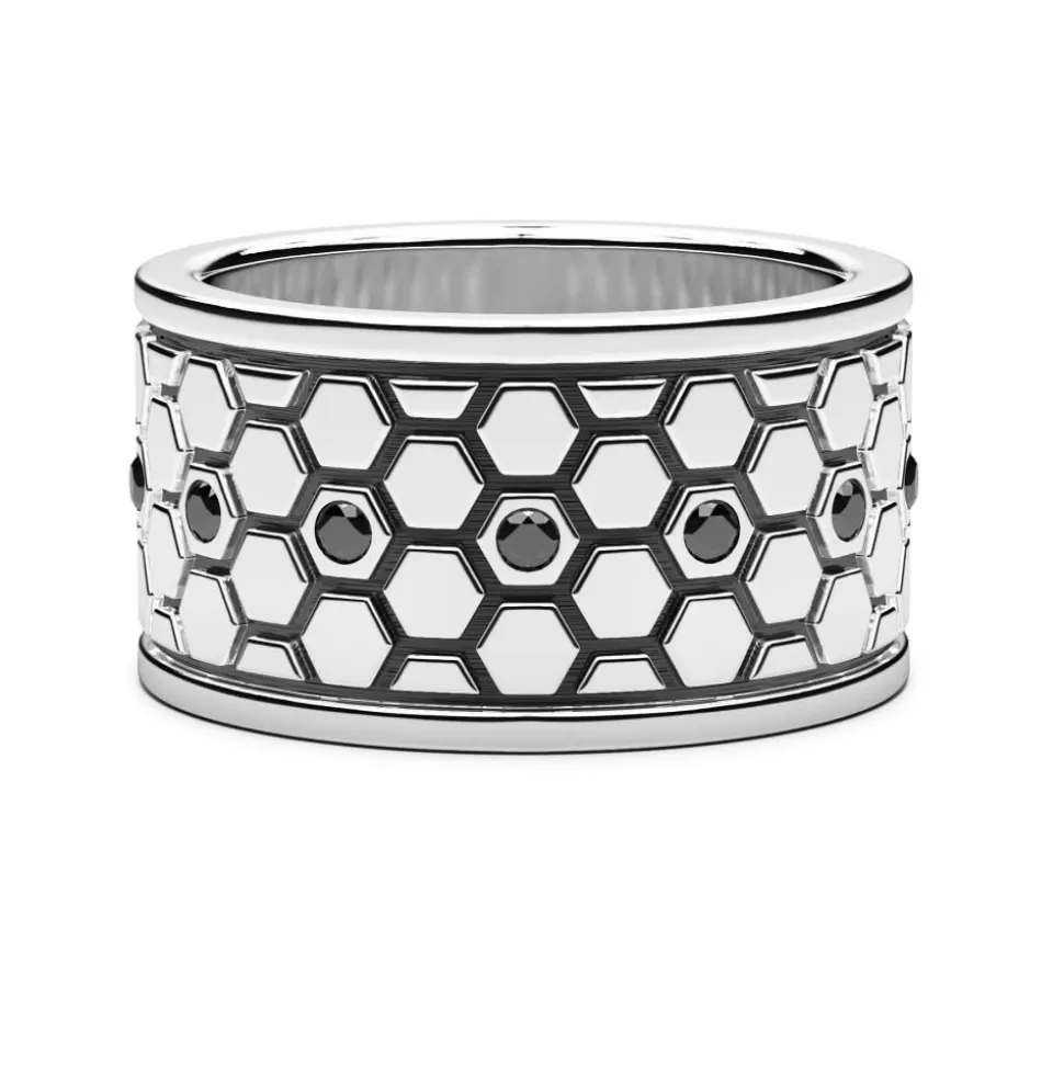 Zancan Silver Broad Band Ring With Black Stones.^Zancan Gioielli New