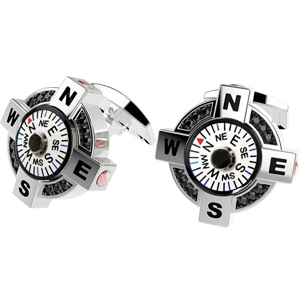 Zancan Silver Cufflinks With White Compass And Black Spinels.^Zancan Gioielli Fashion