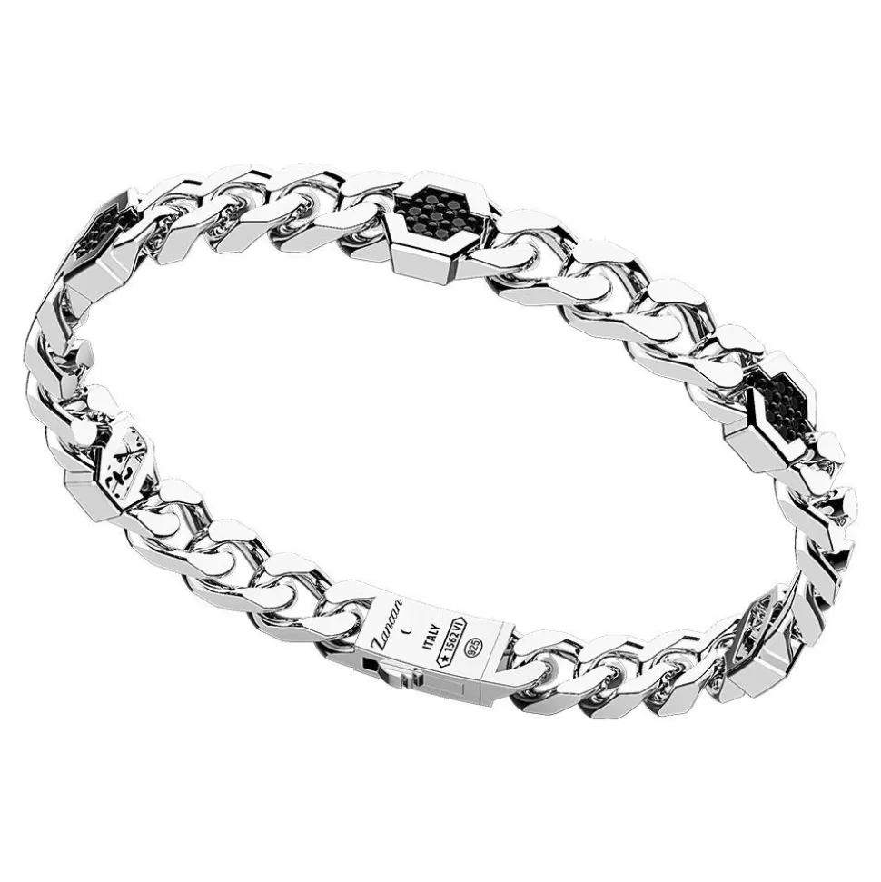 Zancan Silver Curb Chain Bracelet With Black Stones.^Zancan Gioielli Fashion