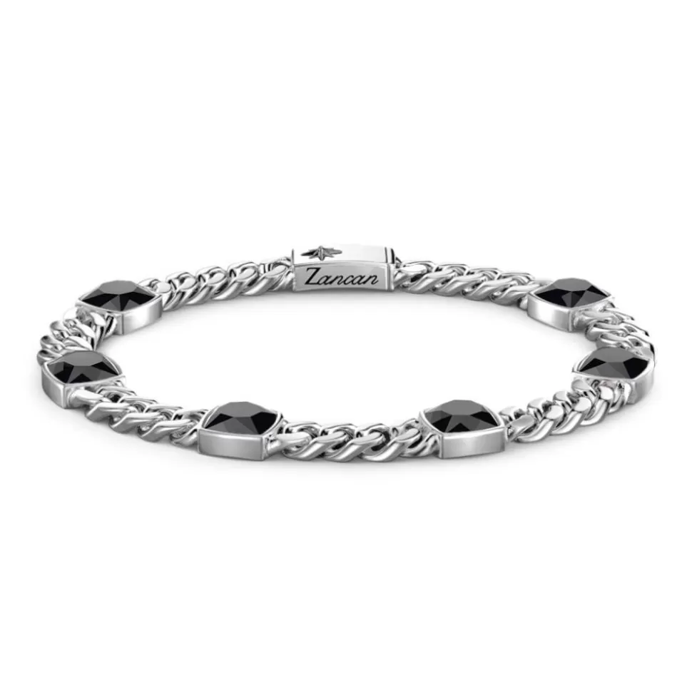 Zancan Silver Curb Chain Bracelet With Black Stones.^Zancan Gioielli Flash Sale