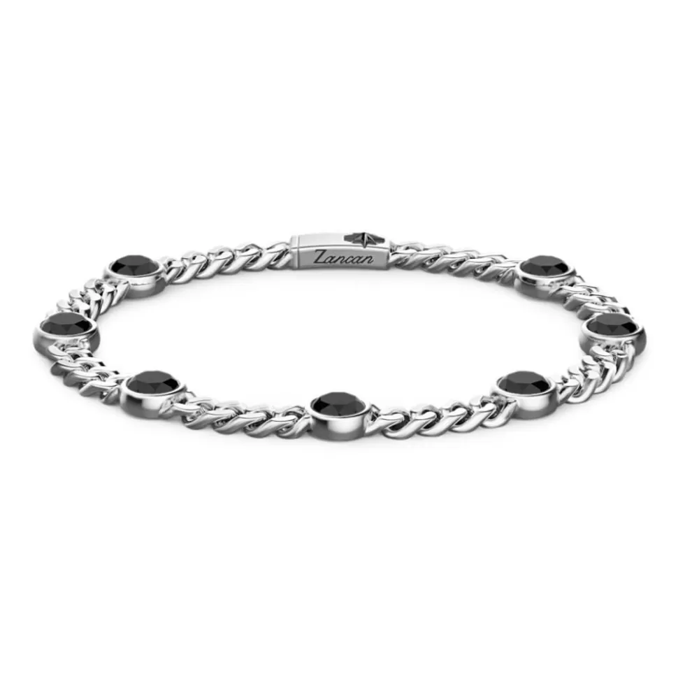 Zancan Silver Curb Chain Bracelet With Black Stones.^Zancan Gioielli Outlet