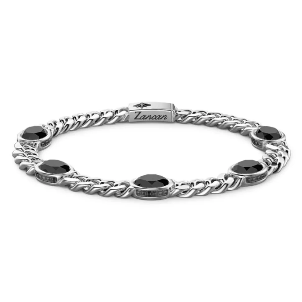 Zancan Silver Curb Chain Bracelet With Black Stones.^Zancan Gioielli Clearance