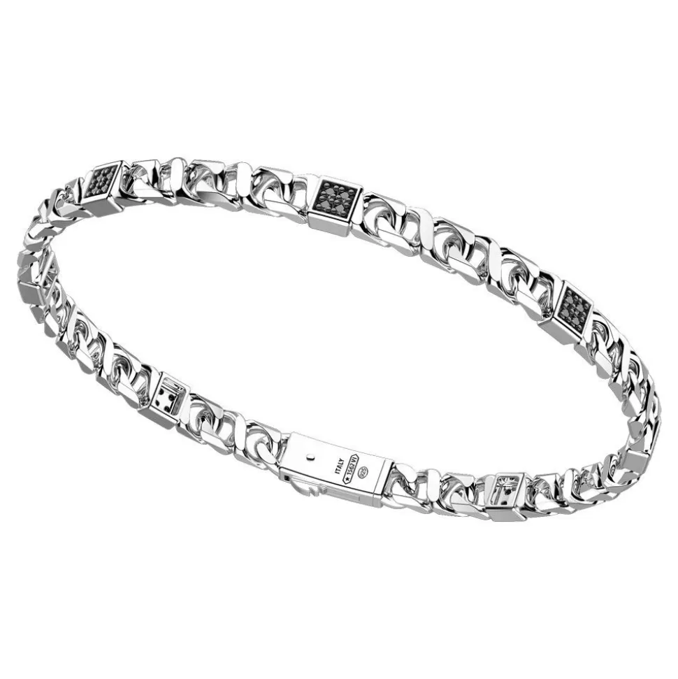 Zancan Silver Curb Chain Bracelet With Black Stones.^Zancan Gioielli Clearance