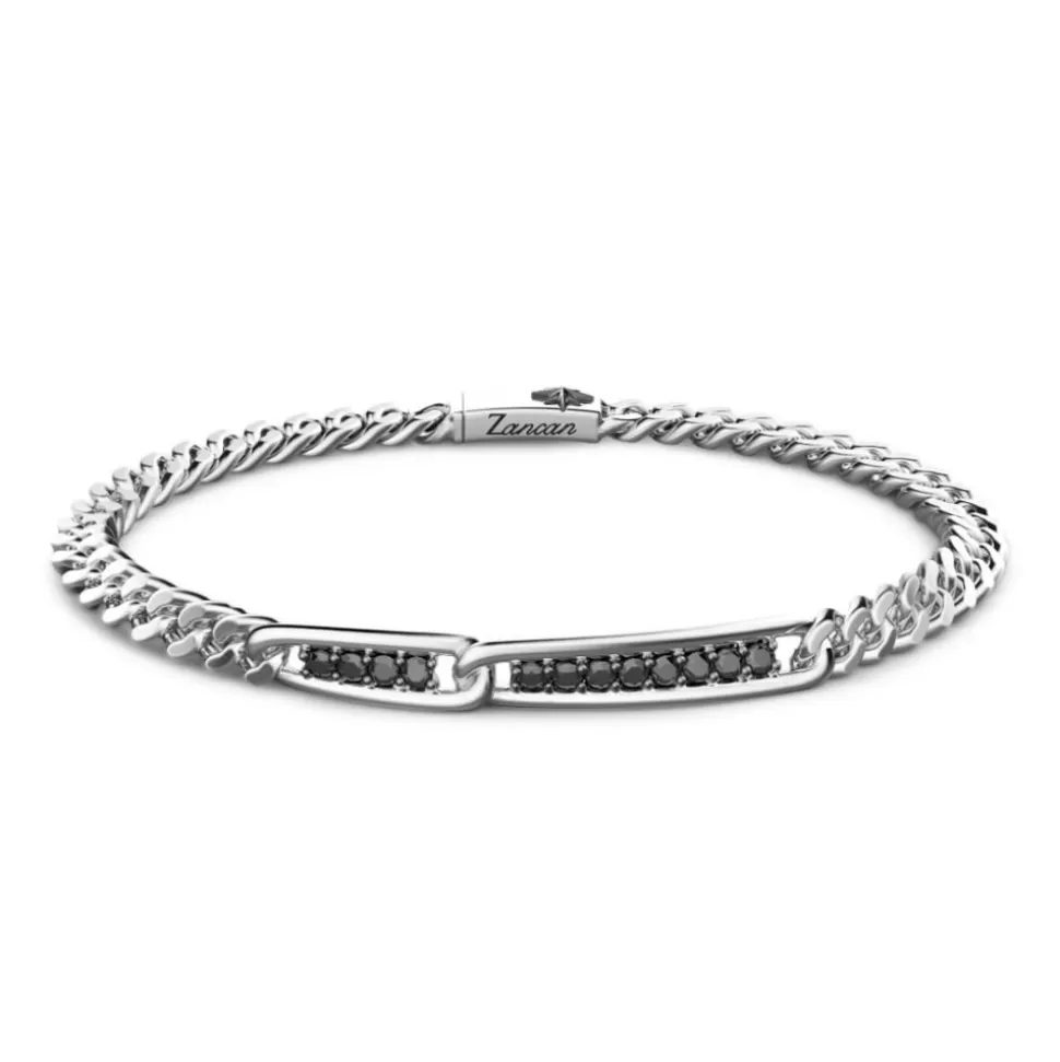 Zancan Silver Curb Chain Bracelet With Black Stones.^Zancan Gioielli Shop