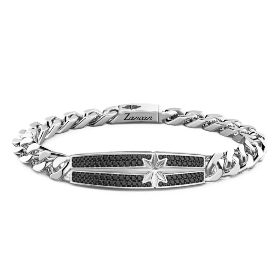 Zancan Silver Curb Chain Bracelet With Black Stones.^Zancan Gioielli Shop