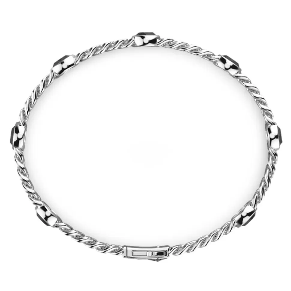 Zancan Silver Curb Chain Bracelet With Black Stones.^Zancan Gioielli Outlet