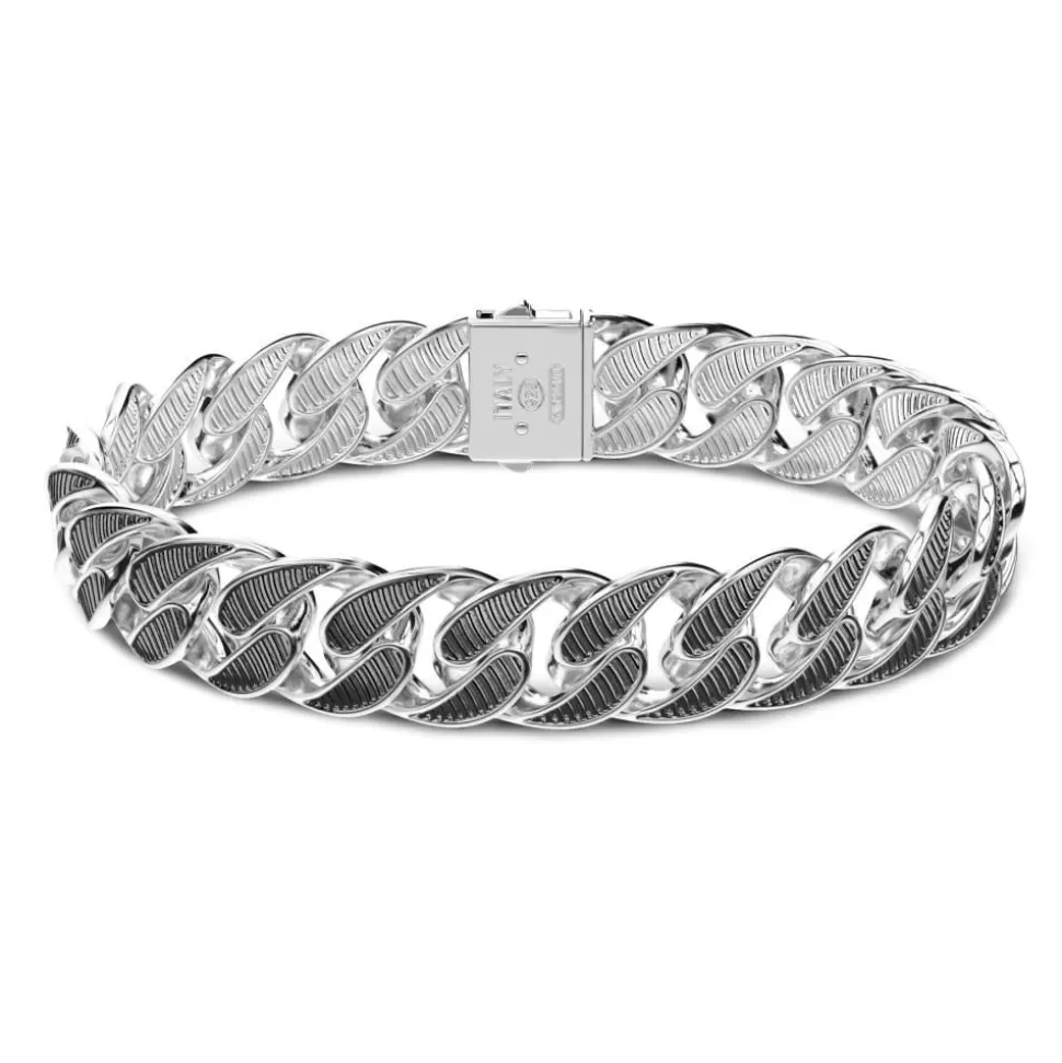 Zancan Silver Curb Chain Bracelet With Black Striated Finish.^Zancan Gioielli Flash Sale