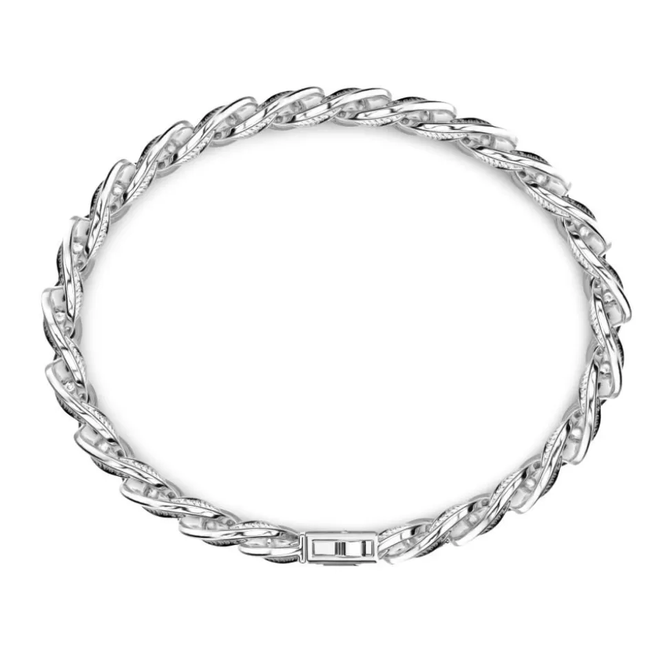 Zancan Silver Curb Chain Bracelet With Black Striated Finish.^Zancan Gioielli Flash Sale