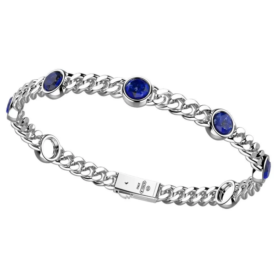 Zancan Silver Curb Chain Bracelet With Lapis Lazuli Stones.^Zancan Gioielli Online