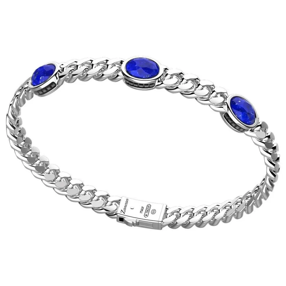 Zancan Silver Curb Chain Bracelet With Lapis Lazuli Stones.^Zancan Gioielli Shop