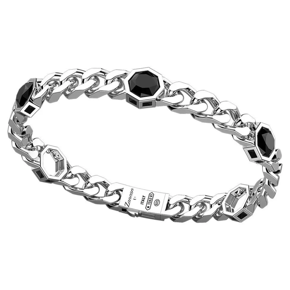 Zancan Silver Curb Chain Bracelet With Onyx Stones.^Zancan Gioielli Clearance