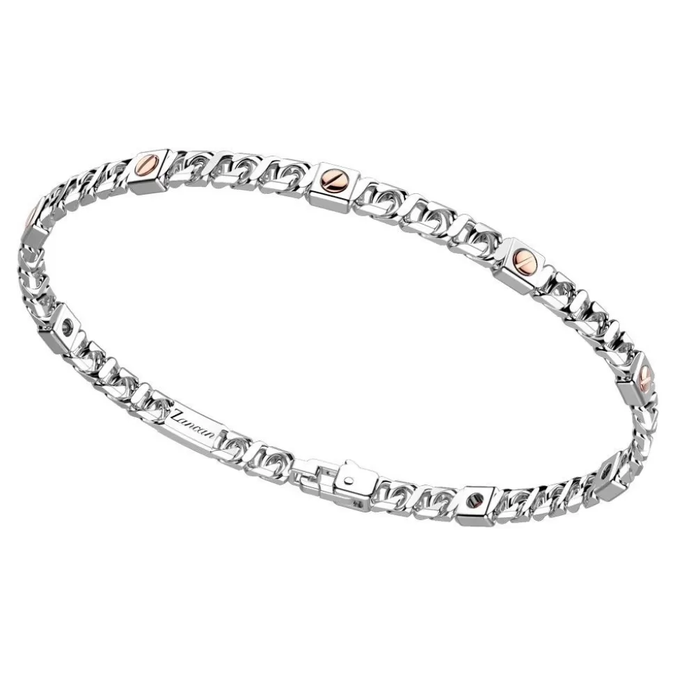 Zancan Silver Curb Chain Bracelet With Rose Gold Screws.^Zancan Gioielli Store