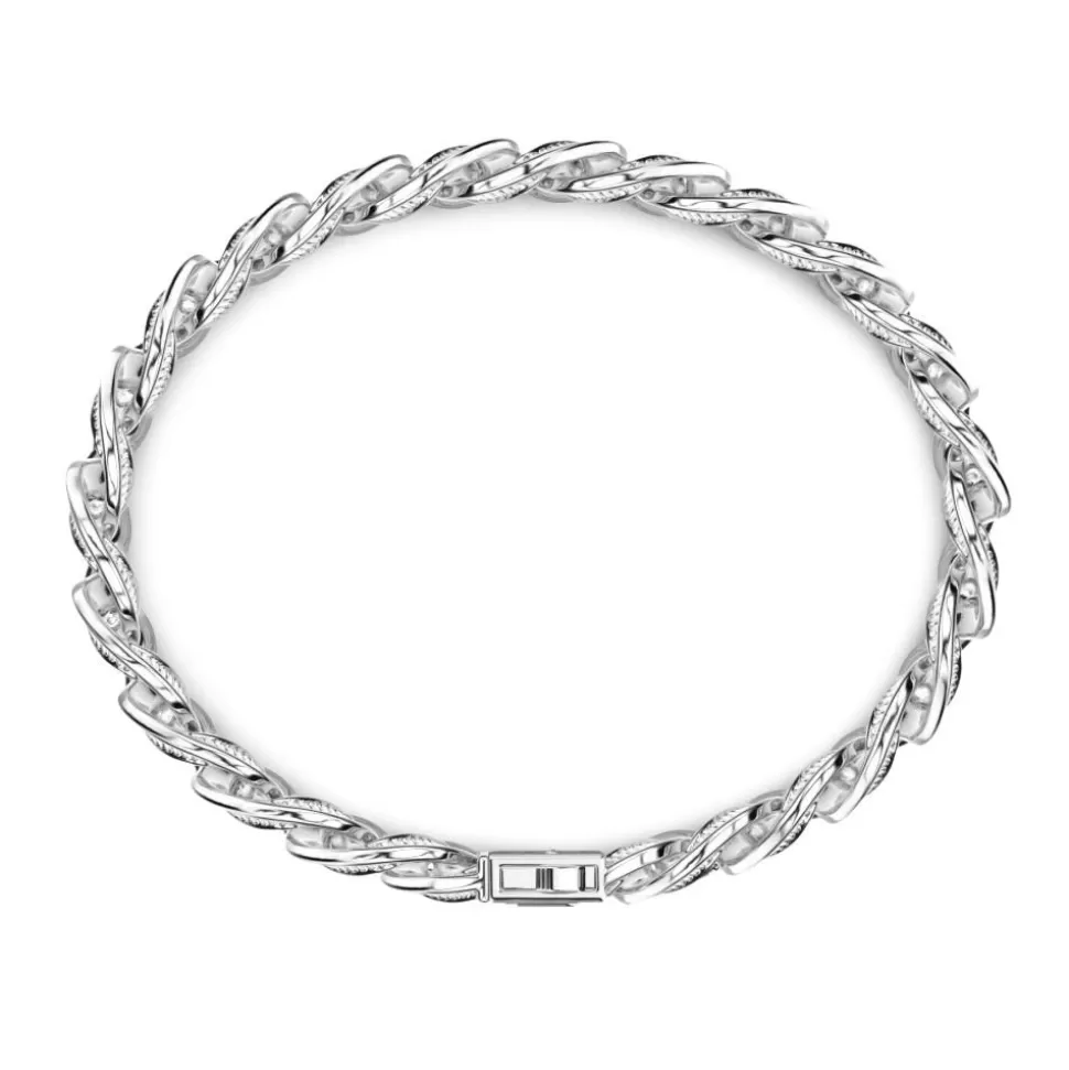 Zancan Silver Curb Chain Bracelet With Striated Finish.^Zancan Gioielli Outlet