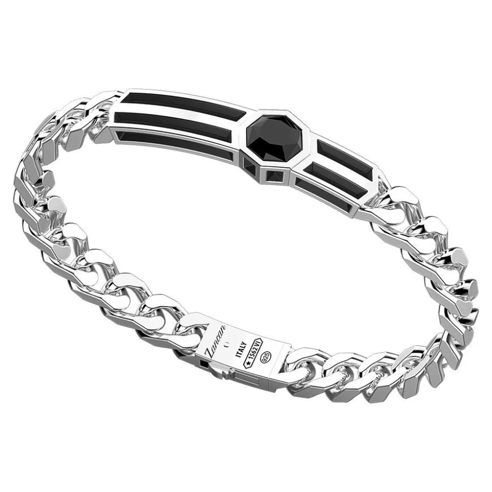 Zancan Silver Curb Chain Bracelet With Tag And Onyx.^Zancan Gioielli Fashion
