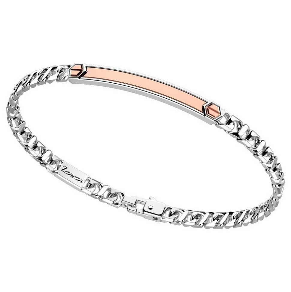 Zancan Silver Curb Chain Bracelet With Tag And Rose Gold Inserts.^Zancan Gioielli Outlet