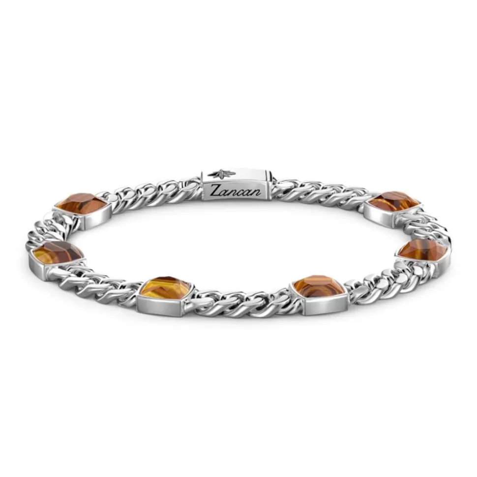 Zancan Silver Curb Chain Bracelet With Tiger'S Eye Stones.^Zancan Gioielli Store