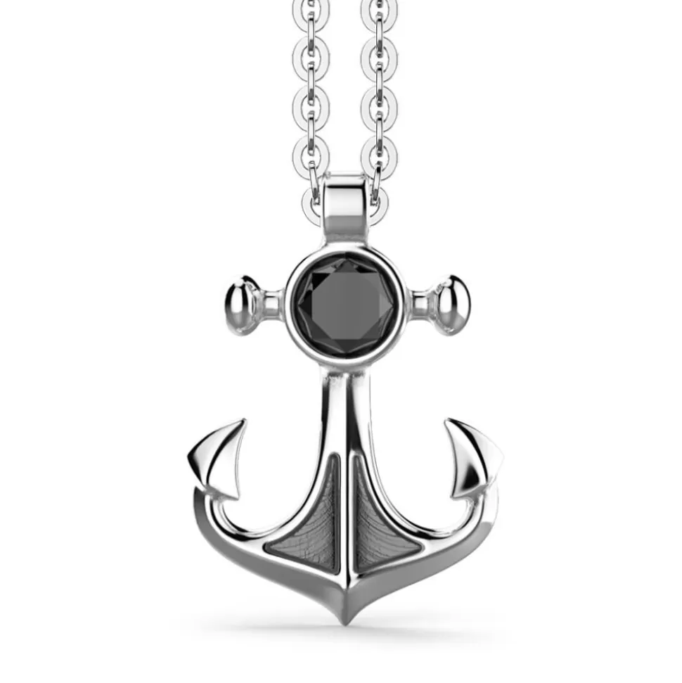 Zancan Silver Necklace With Anchor Pendant And Black Stone.^Zancan Gioielli Discount