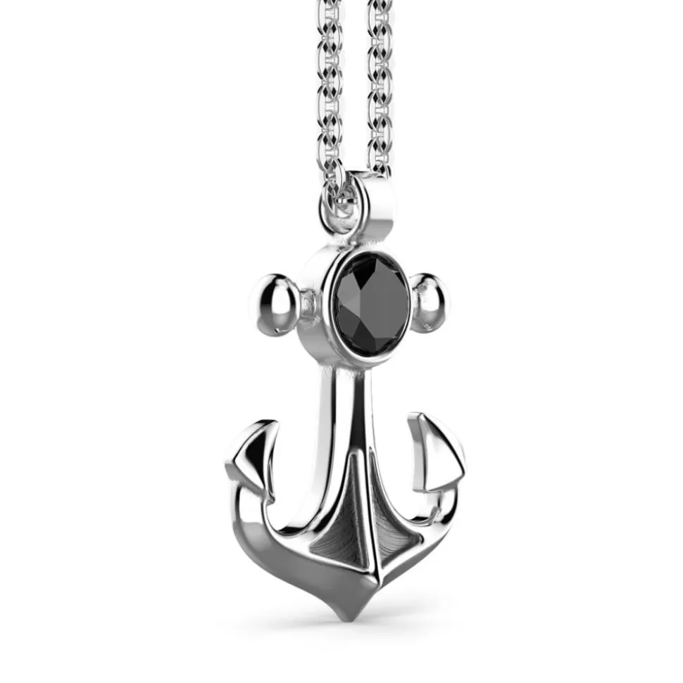 Zancan Silver Necklace With Anchor Pendant And Black Stone.^Zancan Gioielli Discount