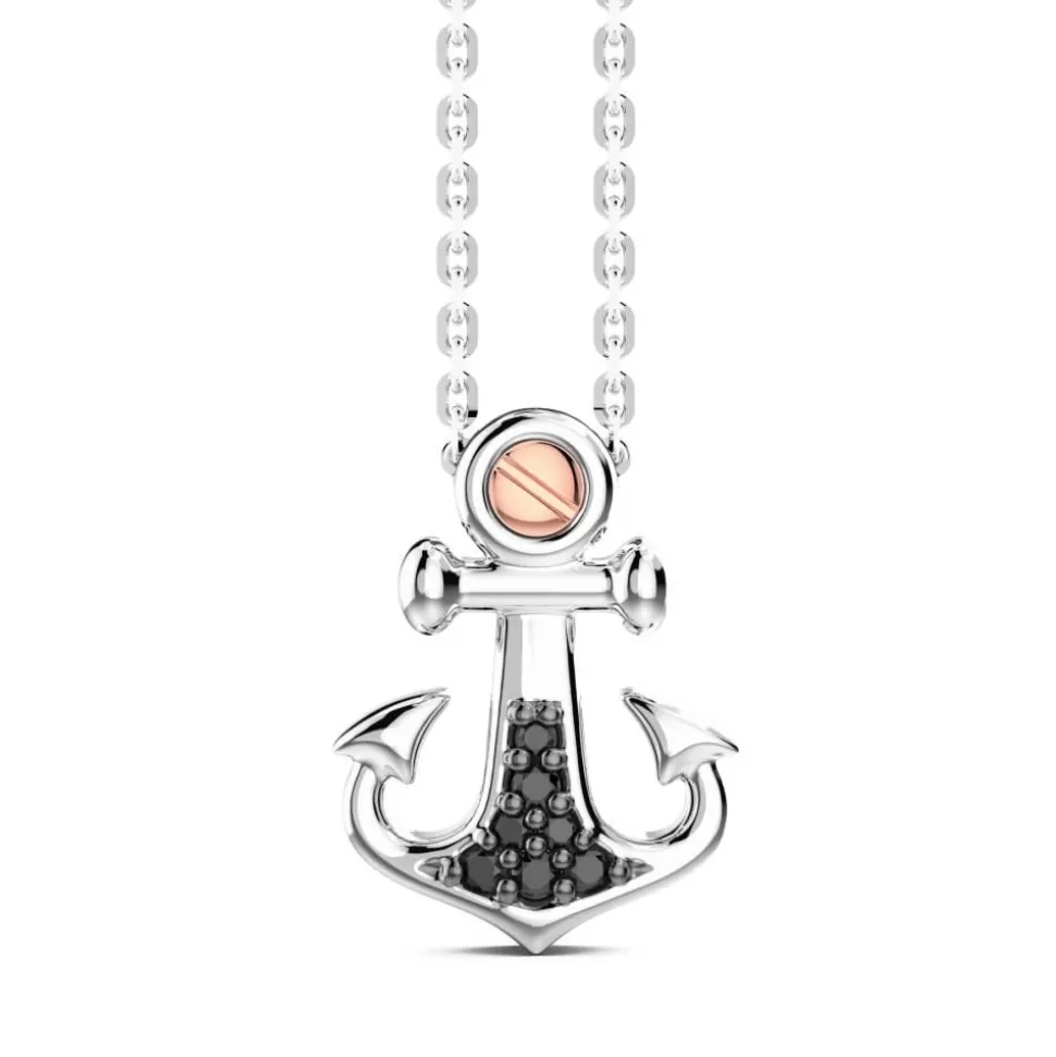 Zancan Silver Necklace With Anchor Pendant And Black Stones.^Zancan Gioielli Outlet