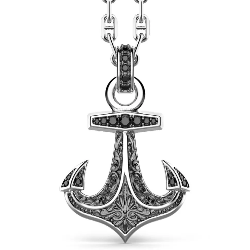 Zancan Silver Necklace With Anchor Pendant And Black Stones.^Zancan Gioielli Hot