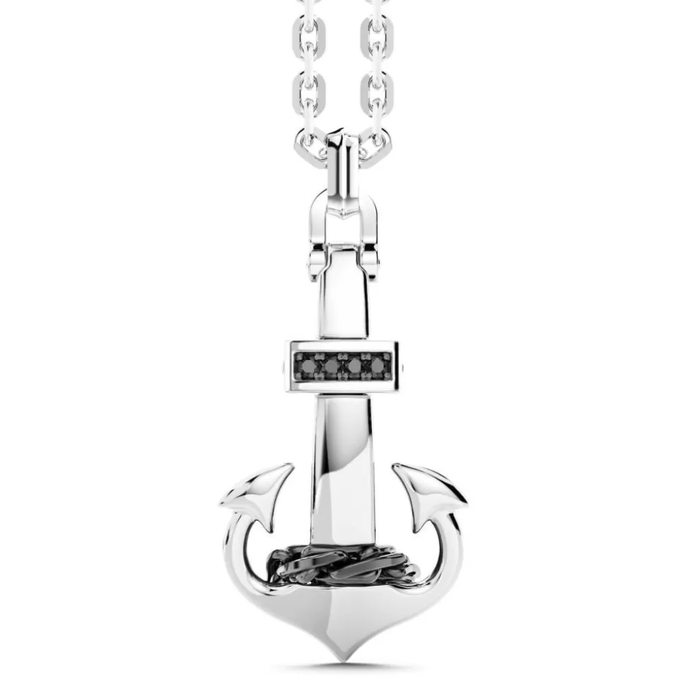 Zancan Silver Necklace With Anchor Pendant And Black Stones.^Zancan Gioielli Online