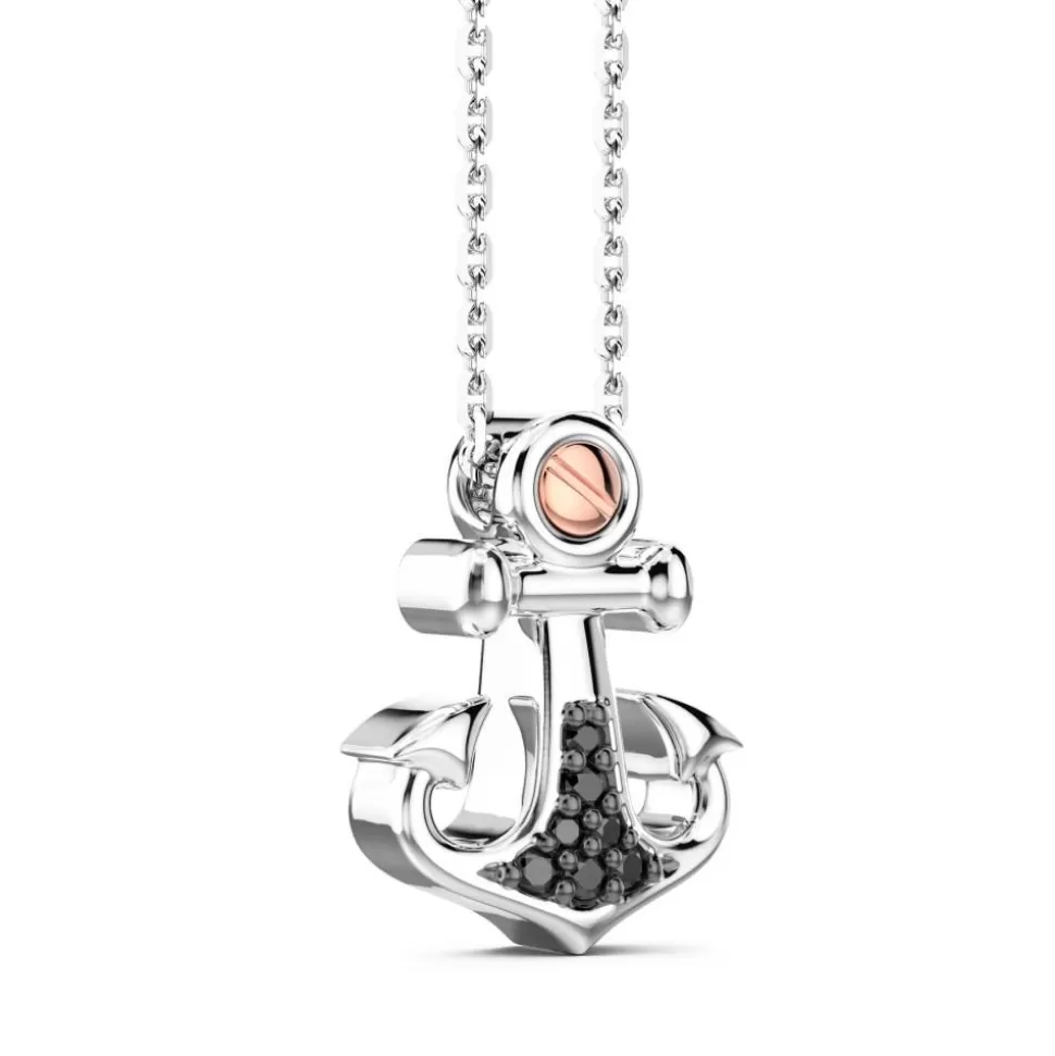 Zancan Silver Necklace With Anchor Pendant And Black Stones.^Zancan Gioielli Outlet