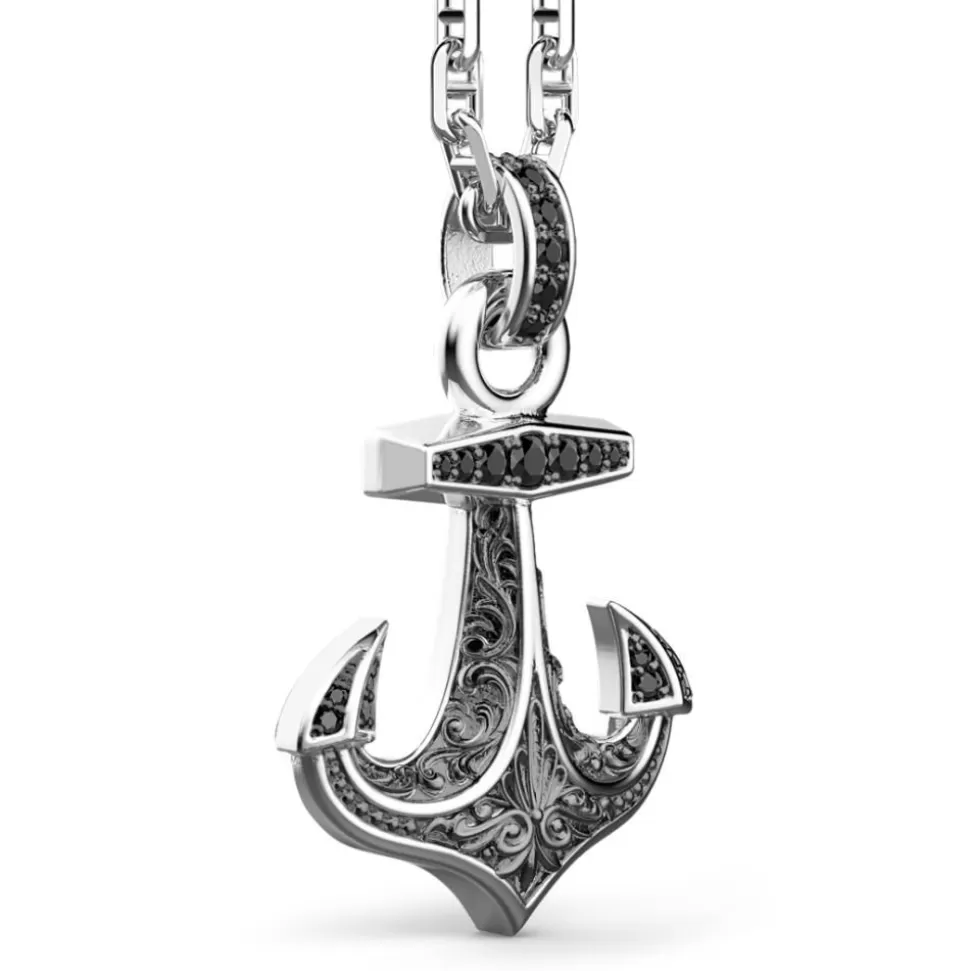 Zancan Silver Necklace With Anchor Pendant And Black Stones.^Zancan Gioielli Hot