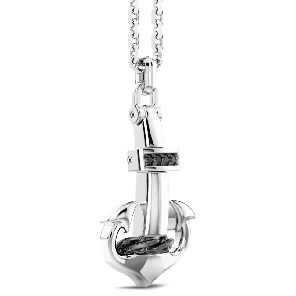 Zancan Silver Necklace With Anchor Pendant And Black Stones.^Zancan Gioielli Online